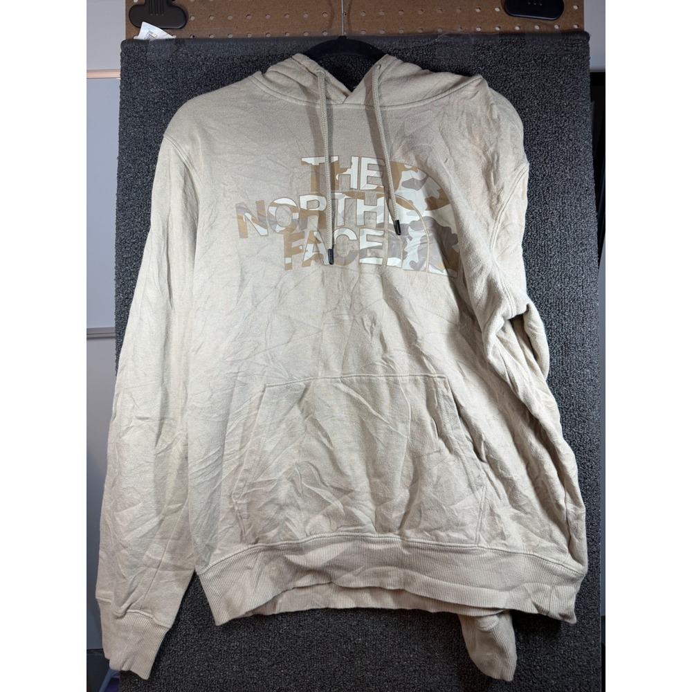 The North Face Hoodie Mens M Tan Camo Logo Graphic Pullover Sweatshirt